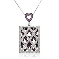 18k White Gold 1.53CTW Pink Sapphire and Diamond Pendant, (SI3-I1/Pink/G-H)