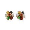 Image 1 : Multi-Colored Jade Flower Motif Stud Earrings - 14KT Yellow Gold