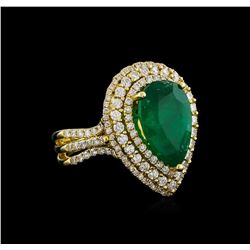 14KT Yellow Gold 4.10 ctw Emerald and Diamond Ring