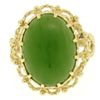 Image 4 : 14k Yellow Gold Prong Set Cabochon Olive Green Nephrite Jade Twisted Wire Ring