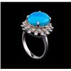 Image 4 : 5.16 ctw Turquoise and Diamond Ring - 14KT White Gold