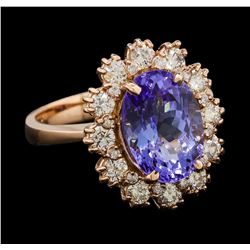 4.45 ctw Tanzanite and Diamond Ring - 14KT Rose Gold