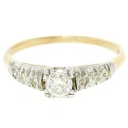 14K Two Tone Gold .40 ctw European Cut Diamond Solitaire Engagement Ring