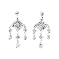 0.25 ctw Diamond Dangle Earrings - 14KT White Gold