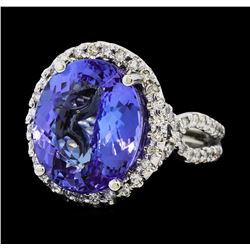 8.44 ctw Tanzanite and Diamond Ring - 14KT White Gold