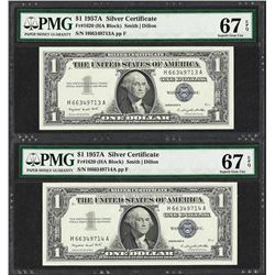 Lot of (2) Consecutive 1957A $1 Silver Certificate Notes PMG Superb Gem Unc 67EP