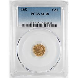 1852 $1 Liberty Head Gold Dollar Coin PCGS AU58