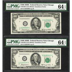 Lot of (2) 1950E $100 Federal Reserve Notes Chicago PMG Choice Uncirculated 64EPQ