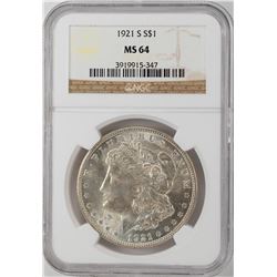 1921-S $1 Morgan Silver Dollar Coin NGC MS64