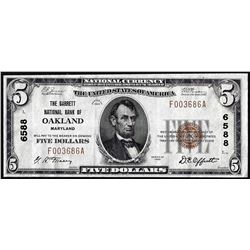 1929 $5 Garrett NB of Oakland, Maryland CH# 6588 National Currency Note