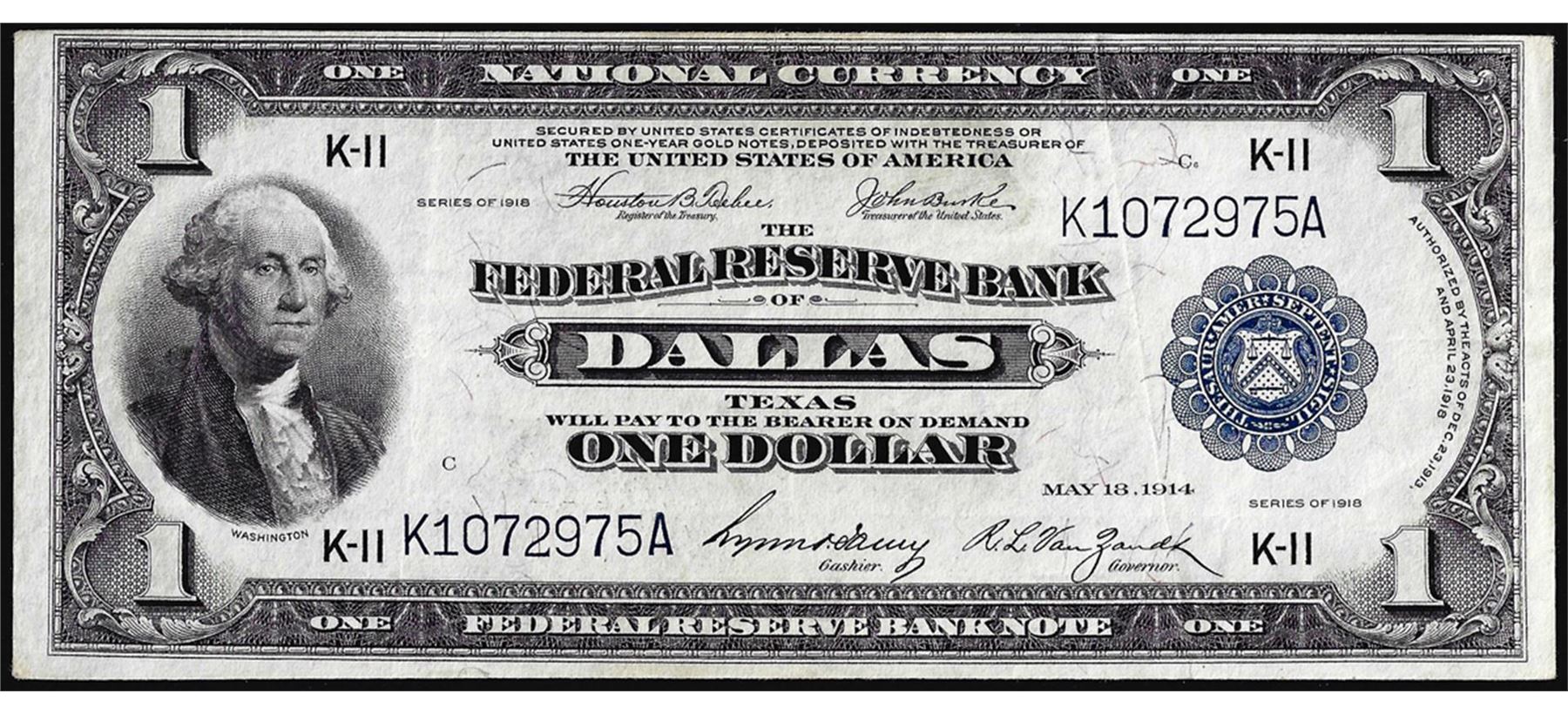 1918 1 Federal Reserve Bank Note Dallas 1918 1 Federal Reserve Bank Note Dallas