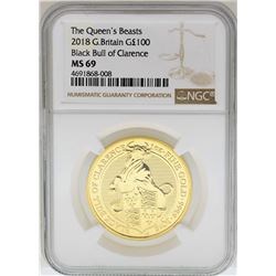 2018 Great Britain 100 Pounds The Queens Beasts Gold Coin NGC MS69