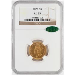 1878 $3 Indian Princess Head Gold Coin NGC AU55 CAC