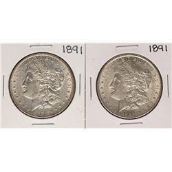 Lot of (2) 1891 $1 Morgan Silver Dollar Coins