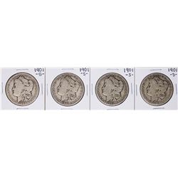 Lot of (4) 1901-S $1 Morgan Silver Dollar Coins