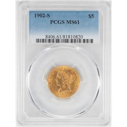 1902-S $5 Liberty Head Half Eagle Gold Coin PCGS MS61