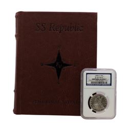 1858-O SS Republic Seated Liberty Half Dollar Coin NGC Shipwreck Effect with Book