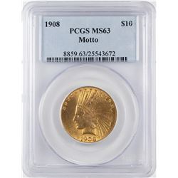 1908 $10 Indian Head Eagle Gold Coin PCGS MS63