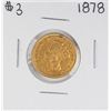 Image 1 : 1878 $3 Indian Princess Head Gold Coin - Solder Mark on Top Rim