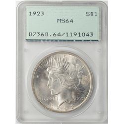 1923 $1 Peace Silver Dollar Coin PCGS MS64 Old Green Rattler