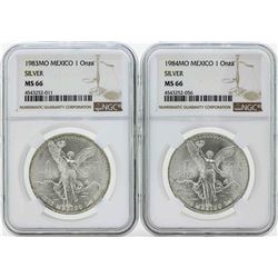 Set of 1983MO-1984MO Mexico 1 Onza Silver Libertad Coins NGC MS66