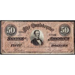 1864 $50 Confederate States of America Note