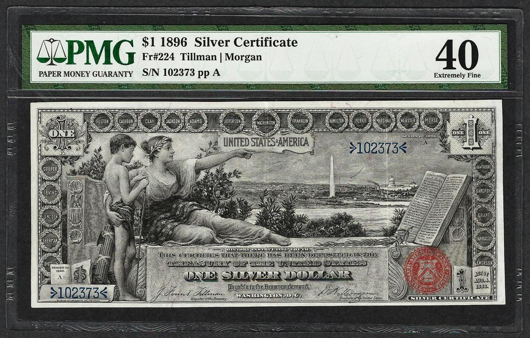 1896 $1 Educational Silver Certificate Note Fr.224 PMG Extremely Fine 40