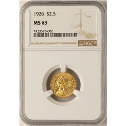 1926 $2 1/2  Indian Head Quarter Eagle Gold Coin NGC MS63