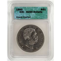 1883 $1 Kingdom of Hawaii Dollar Coin ICG AU50 Details