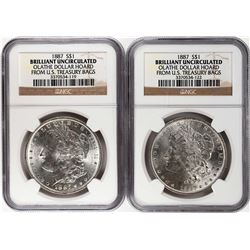 Lot of  (2) 1887 $1 Morgan Silver Dollar Coins NGC Brilliant Uncirculated