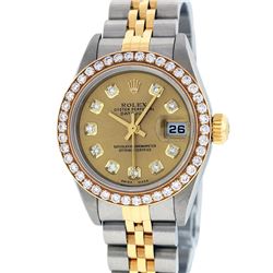 Rolex Ladies Quickset Two Tone Champagne 1 ctw YG Diamond Datejust Wristwatch