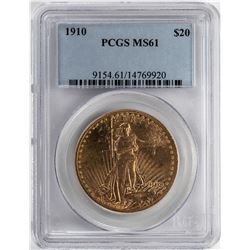1910 $20 St. Gaudens Double Eagle Gold Coin PCGS MS61