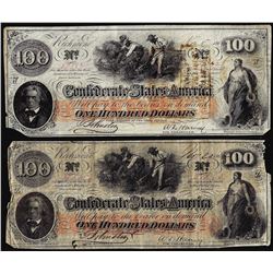 Lot of (2) 1862 $100 Confederate States of America Notes