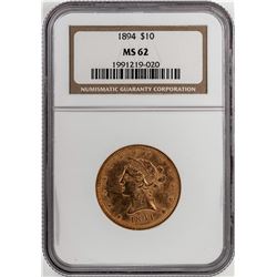 1894 $10 Liberty Head Eagle Gold Coin NGC MS62