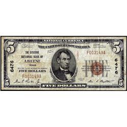 1929 $5 Citizens National Bank of Abilene, Texas CH# 6476 National Currency Note