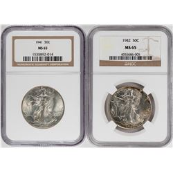 Lot of 1941-1942 Walking Liberty Half Dollar Coins NGC MS65