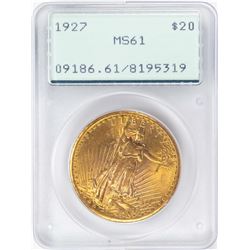 1927 $20 St. Gaudens Double Eagle Gold Coin PCGS MS61 Green Rattler Holder
