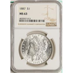 1887 $1 Morgan Silver Dollar Coin NGC MS63
