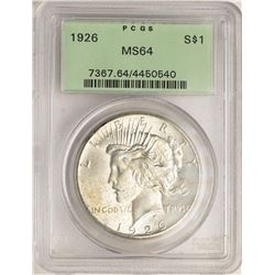 1926 $1 Peace Silver Dollar Coin PCGS MS64 Old Green Holder