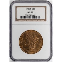 1906-S $20 Liberty Head Double Eagle Gold Coin NGC MS63