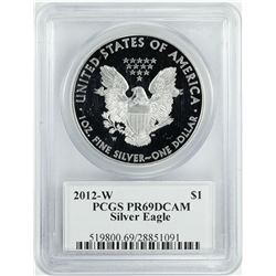 2012-W $1 Proof American Silver Eagle Coin PCGS PR69DCAM Mercanti Signature