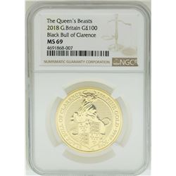 2018 Great Britain The Queens Beasts 100 Pounds Gold Coin NGC MS69