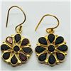 Image 2 : Silver Gold Plated Garnet Flower Shaped Earrings, Suggested Retail Value $160