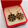 Image 3 : Silver Gold Plated Garnet Flower Shaped Earrings, Suggested Retail Value $160