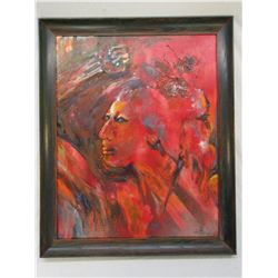 Signed Indian Oil Painting- J Hilton- Frame 34" X 28"
