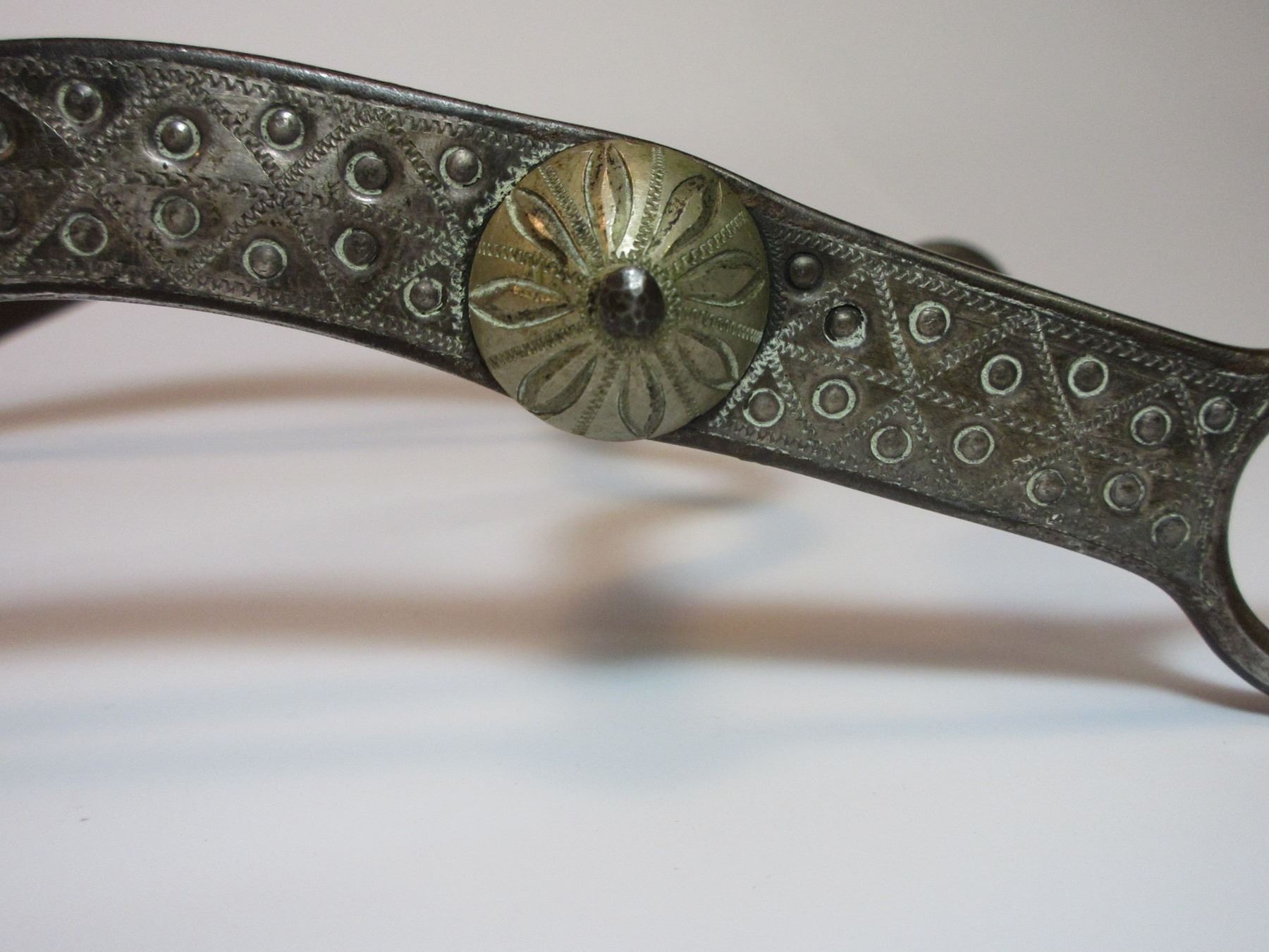 Unmarked Silver Inlaid Bit- Long Shank Curb Mouth Jello Mold Conchos