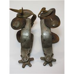 Marked Kelly Bros Heavy Beaded Spurs- 1.2" Bands- 1.5" Shanks- 6 Point Rowels- Original Stamped Stra