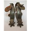 Image 6 : Marked Kelly Bros Heavy Beaded Spurs- 1.2" Bands- 1.5" Shanks- 6 Point Rowels- Original Stamped Stra