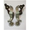 Image 1 : Unmarked Silver Overlaid Peacock Spurs- 1" Bands- 2" Shanks- 12 Point Sunbeam Rowels- Chap Guards- S