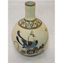 Marked JE Mexico Pot- Hand Painted- Glazed- 12"H X 8"W